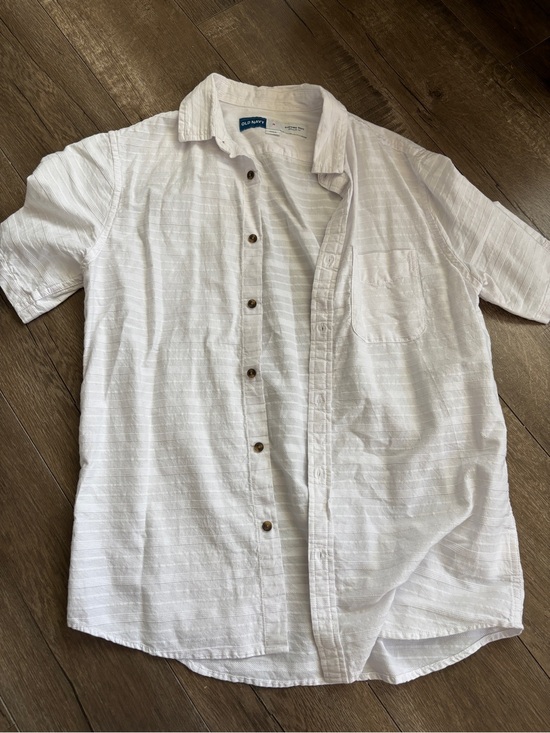 Old Navy Other - Old Navy White Short-Sleeve Button-Down Shirt with Subtle Stripe Texture